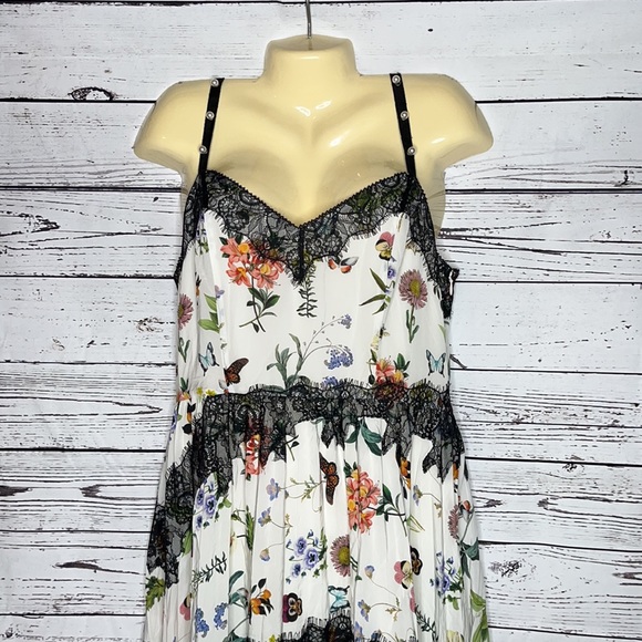 Joie NWT Size 12 Butterfly Bee w/ Floral Lace Pearl Strap Asymmetrical Hem Dress - Picture 2 of 8